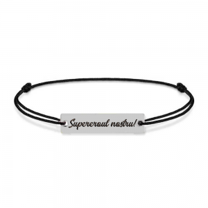 Bratara argint tablita 30 mm si snur negru - personalizata cu text